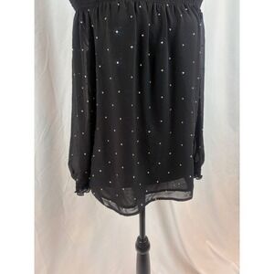 Black Off Shoulder Rhinestone Embellished Smocked‎ Blouse Long Sleeve Size Small